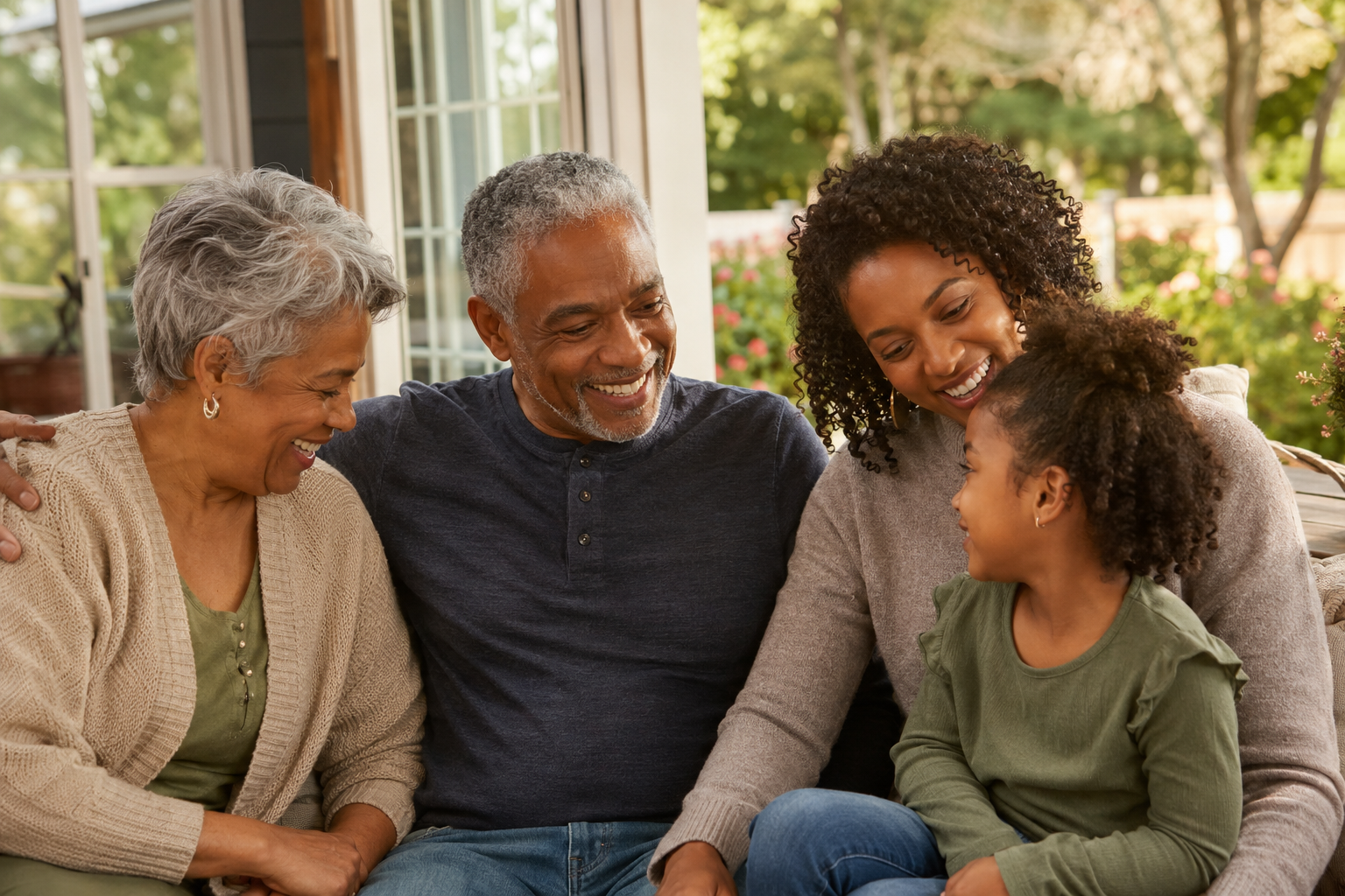 Senior couple sharing a warm moment with their adult family